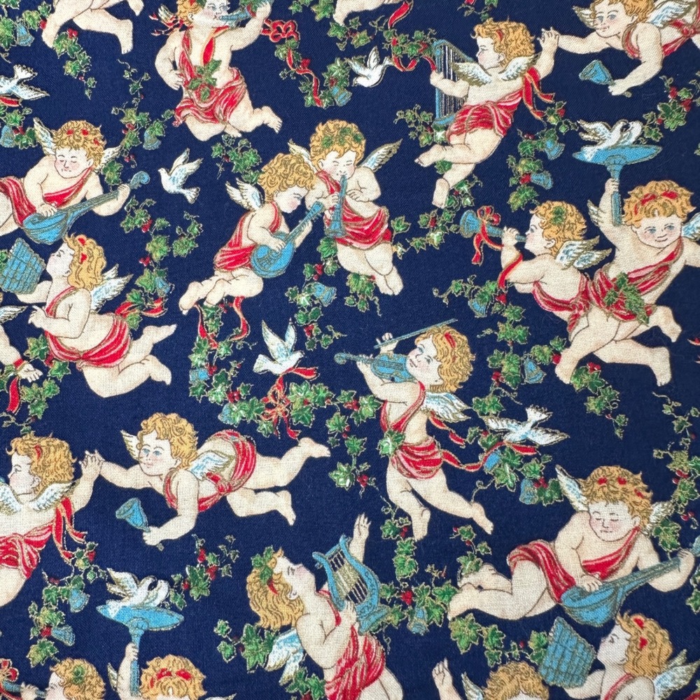 Sharon Kessler Concord Fabrics Cherub Angel Navy Blue Cotton Fabric Lot Vintage